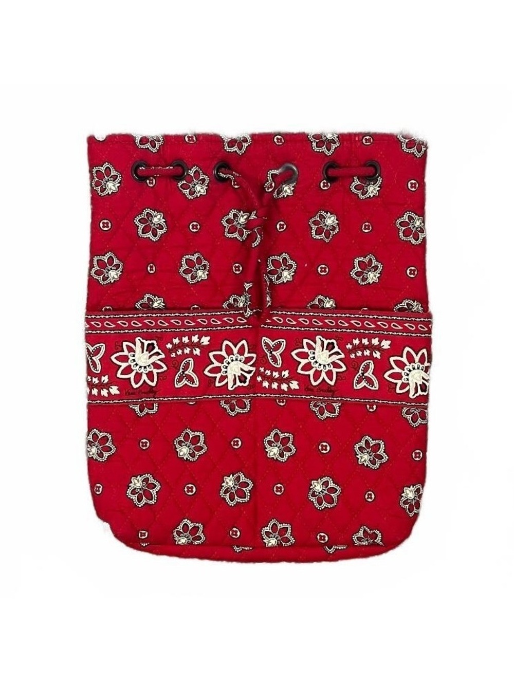 Vintage Vera Bradley Retired Red Floral Bandana Bucket Backpack Cottage Whimsy